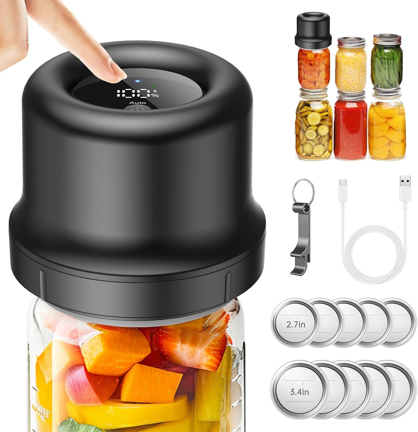Moriko Mason Jar Vacuum Sealer - Electric Mason Jar Vacuum Sealer Kit with Regular and Wide Mouth Mason Jar Lids, Canning Vacuum Sealer for Food Storage (Black) Moriko Mason Jar Vacuum Sealer - Electric Mason Jar Vacuum Sealer Kit with Regular and Wide Mouth Mason Jar Lids, Canning Vacuum Sealer for Food Storage (Black)